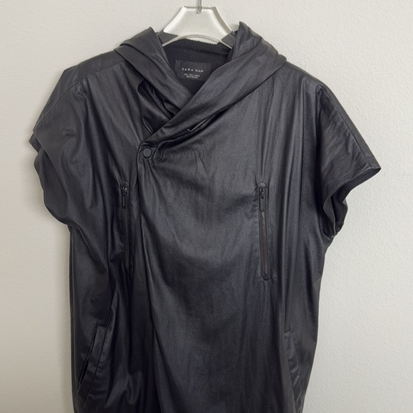 ZARA Black Faux Leather short sleeve Jacket Sz L - Picture 3 of 7